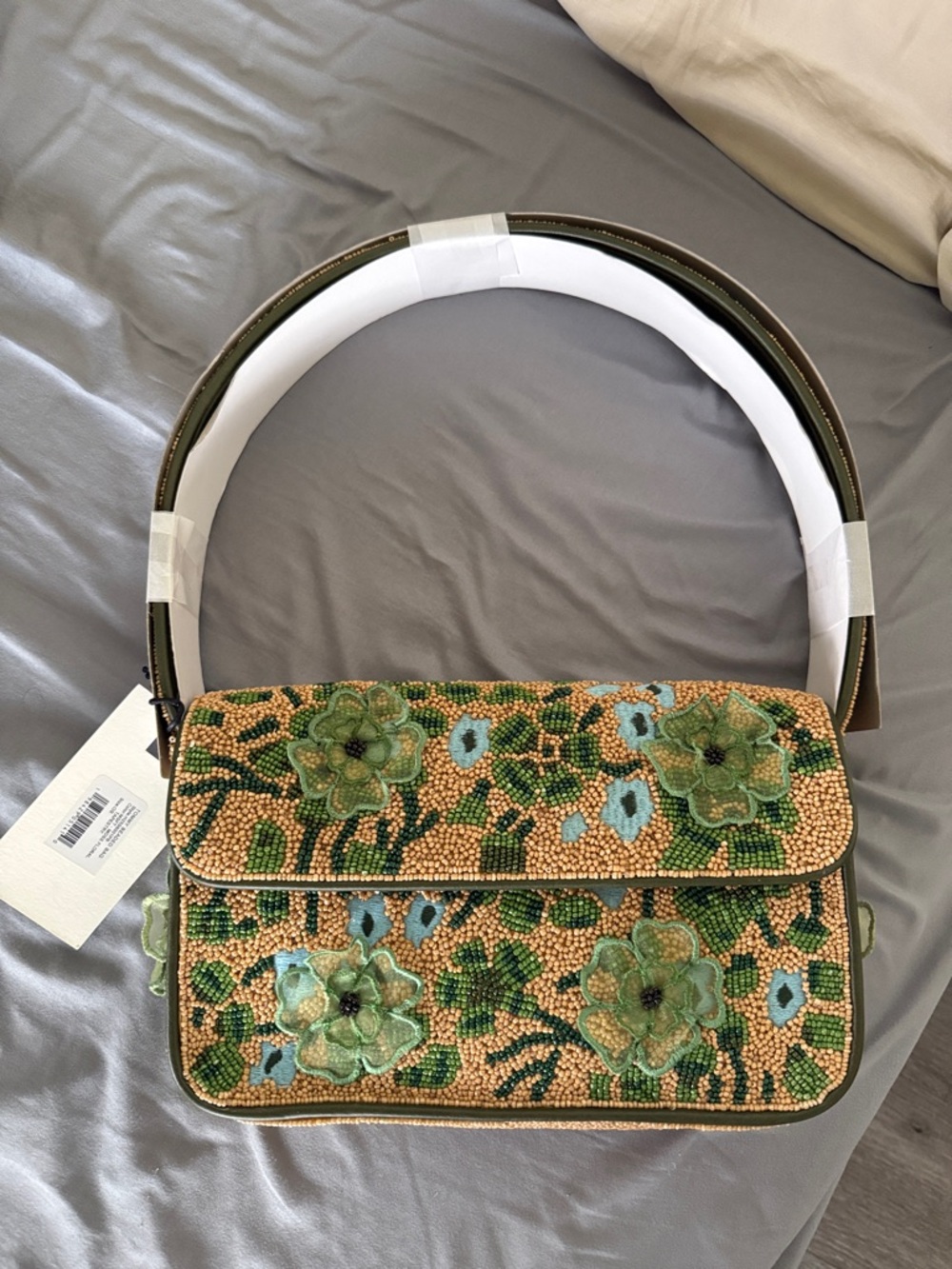 NWT STAUD Tommy Beaded Bag, Moss Floral Tapestry - Picture 4 of 8